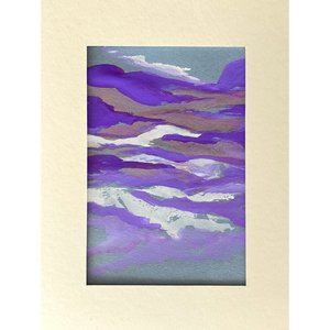 Purple Sky - Original Wall Art Gouache Watercolor Painting Matted 5x7in